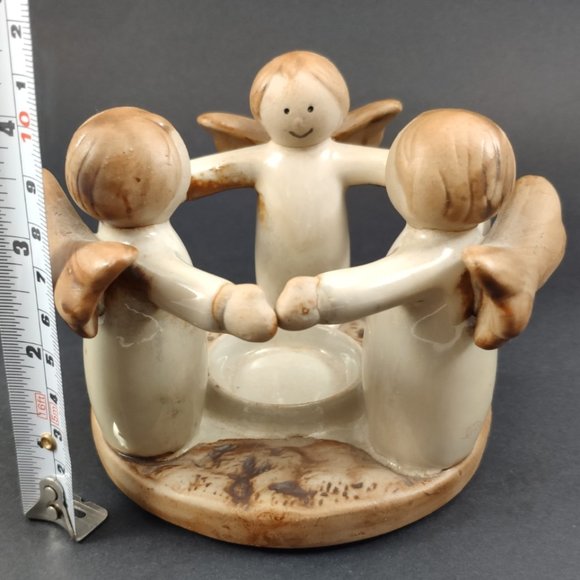 Vintage Pottery Circle of 3 Angels Tealight Holder 4" - Picture 6 of 10